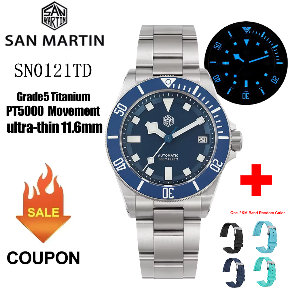 Titanium Automatic Watch 300M Sapphire - ﻿ San Martin Grade5 Titanium Horloge