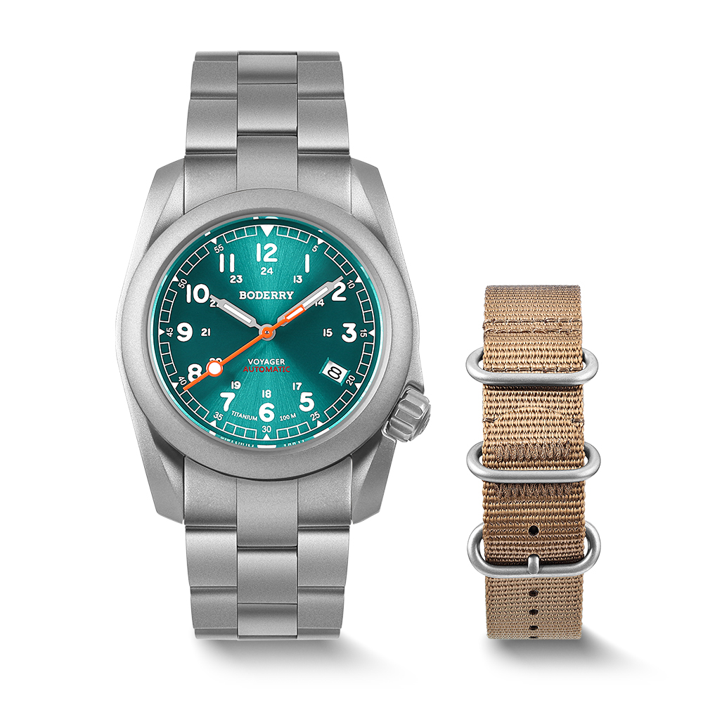 Field Watch Titanium 100M Sapphire - Boderry Field Watch VOYAGER herenhorloge, waterdicht