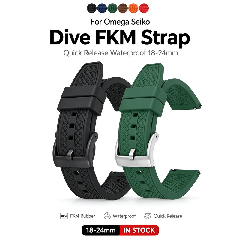 Fkm Rubber Dive Watch Strap 20Mm - Voor Omega Seiko 18mm 20mm 22mm