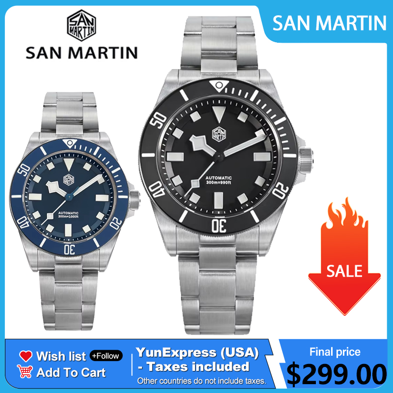 Titanium Automatic Watch 300M Sapphire - San Martin SN0121TE Titanium Duikhorloge ST2130