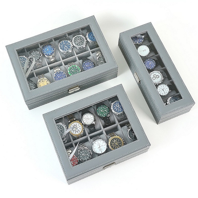 Watch Display Case Glass Top 12 Slots - DELESYS Groen/Grijs Kleur 6/10/12 Slots Horloge