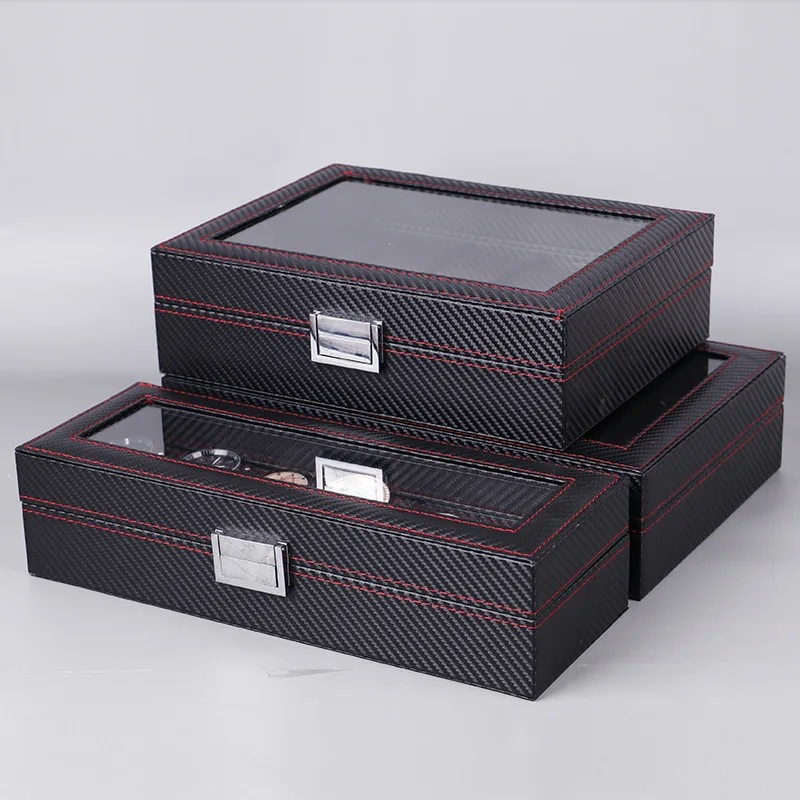 Watch Display Case Glass Top 12 Slots - Horlogedoos 6/10/12 PU-leer Display Storage Collection