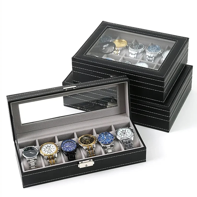 Horlogebox van kunstleer met 2 - Watch Display Case Glass Top 12 Slots recensie en prijs