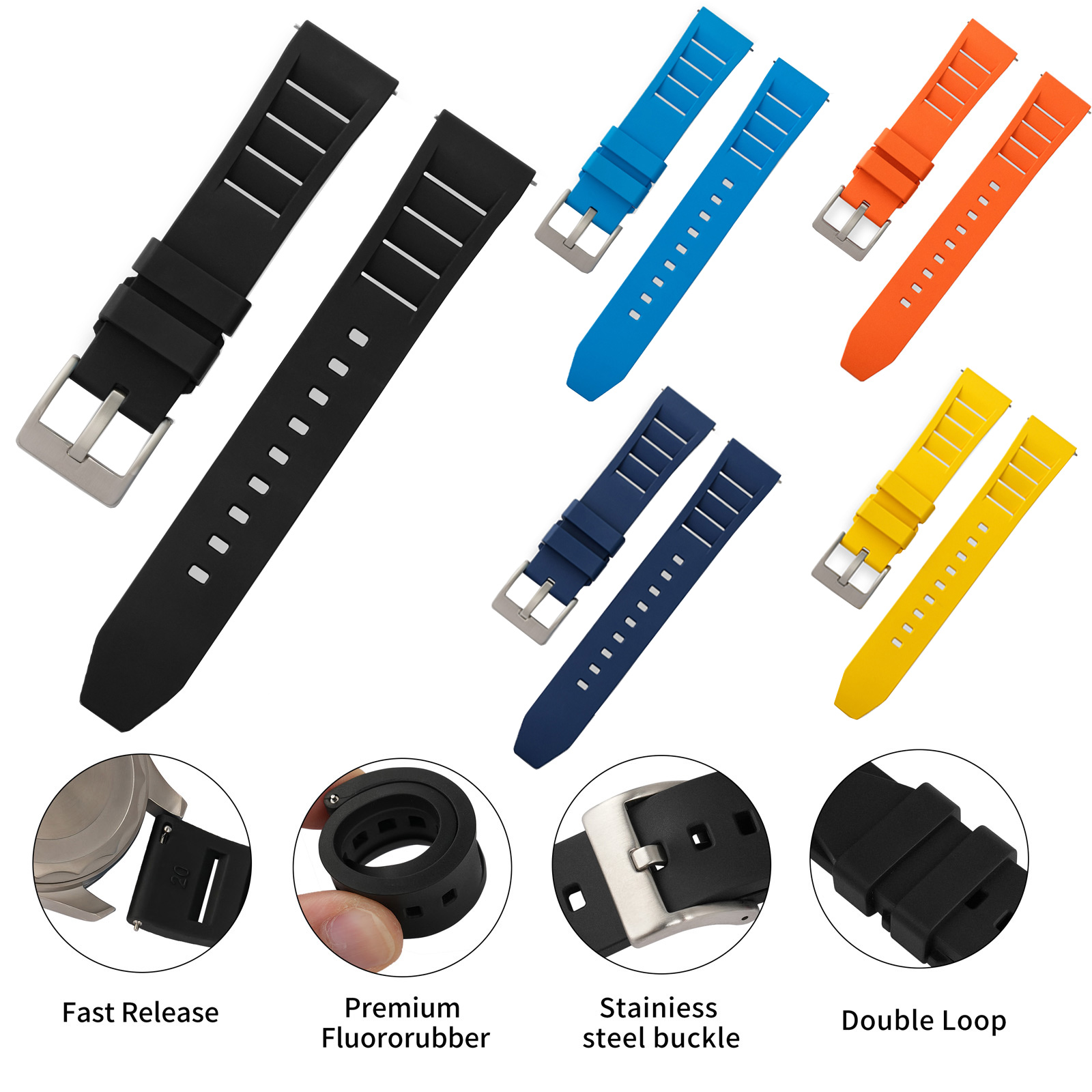 Nieuw ontwerp FKM rubberen ban - Fkm Rubber Dive Watch Strap 20Mm recensie en prijs