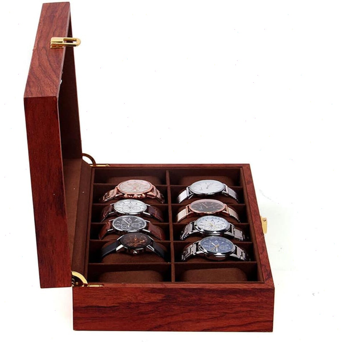 Houten horlogedoos met 12 vakk - Watch Display Case Glass Top 12 Slots recensie en prijs