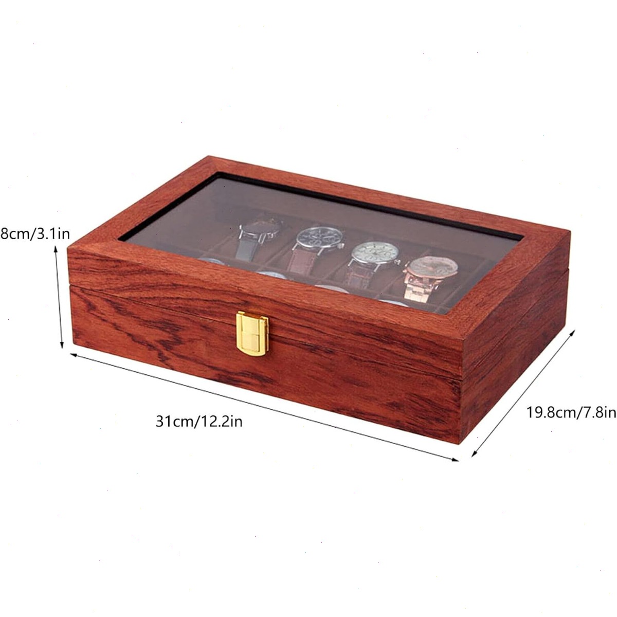 Houten horlogedoos met 12 vakk - Watch Display Case Glass Top 12 Slots recensie en prijs