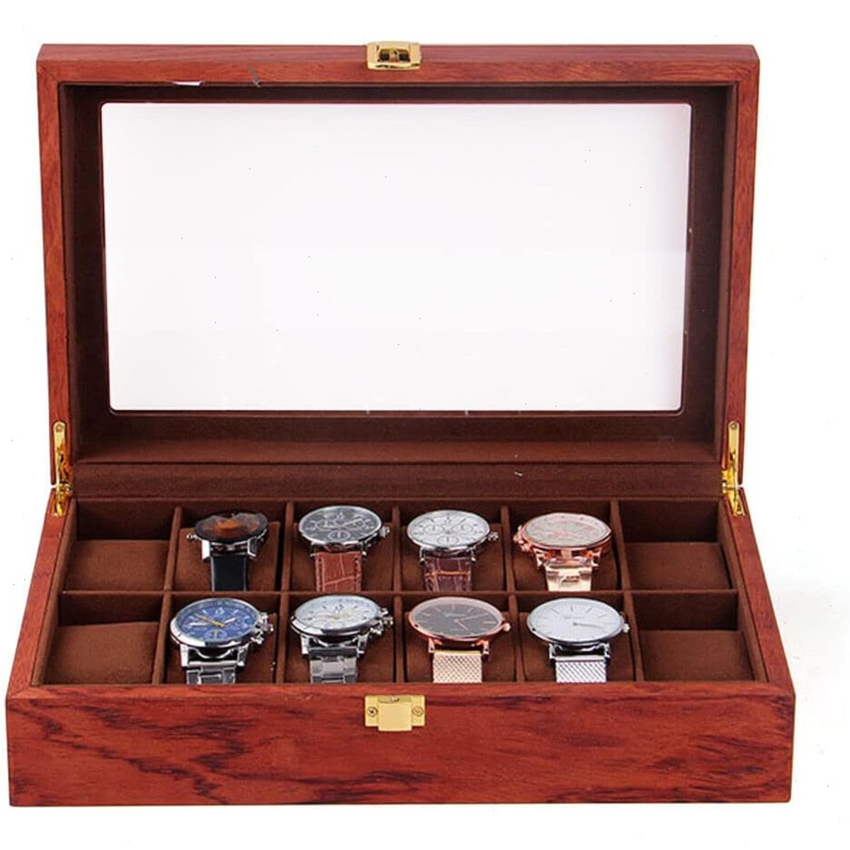 Houten horlogedoos met 12 vakk - Watch Display Case Glass Top 12 Slots recensie en prijs