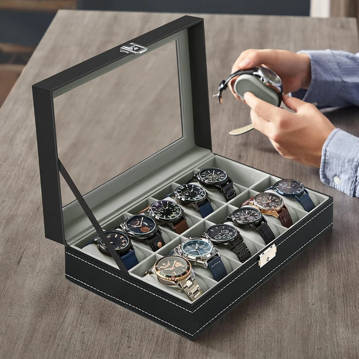 PU Lederen horloge doos 2/3/4/ - Watch Display Case Glass Top 12 Slots recensie en prijs