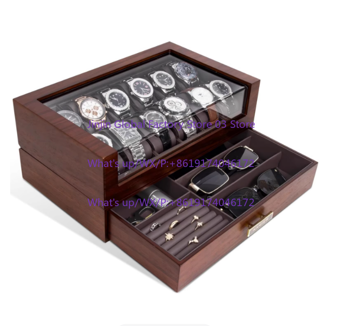 Houten horlogekist met 12 vakj - Watch Display Case Glass Top 12 Slots recensie en prijs