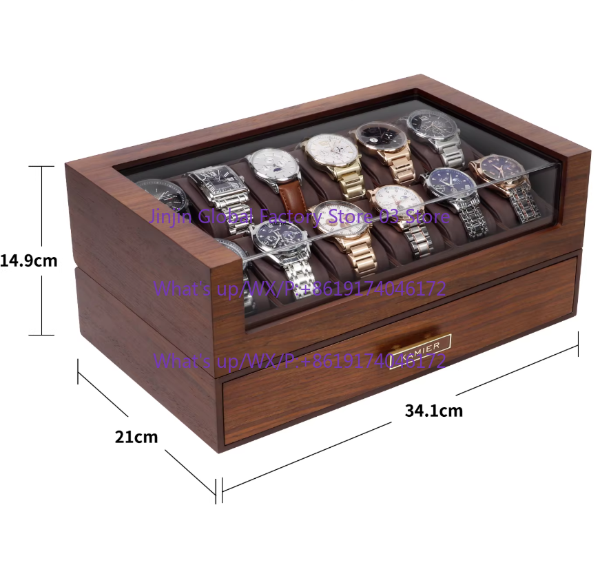Houten horlogekist met 12 vakj - Watch Display Case Glass Top 12 Slots recensie en prijs