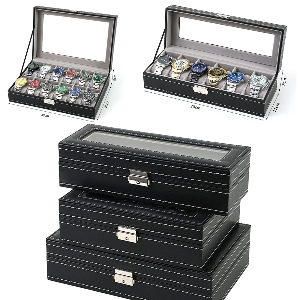 PU Lederen Horlogebox 2/3/4/5/ - Watch Display Case Glass Top 12 Slots recensie en prijs