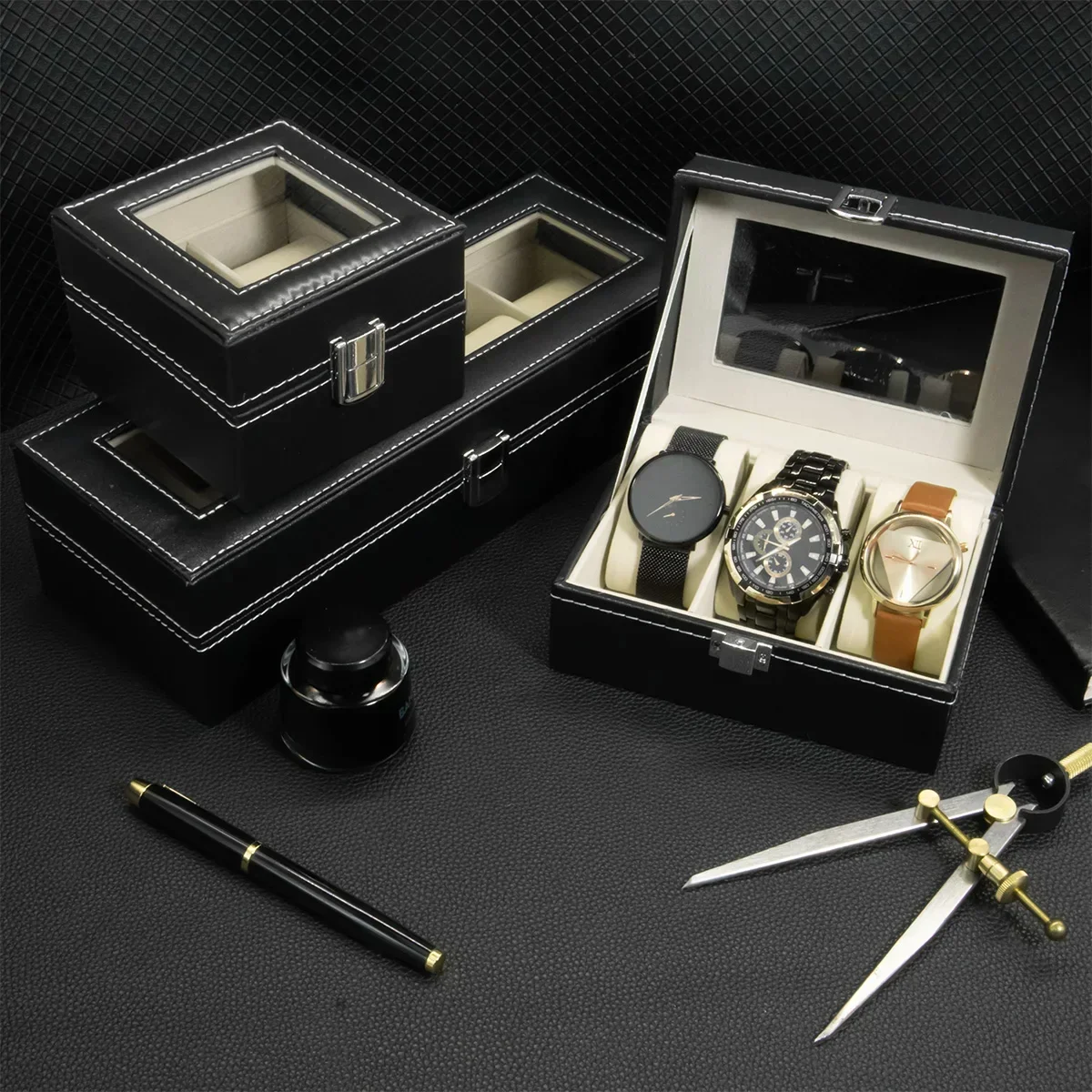 PU Lederen Horlogebox 2/3/4/5/ - Watch Display Case Glass Top 12 Slots recensie en prijs