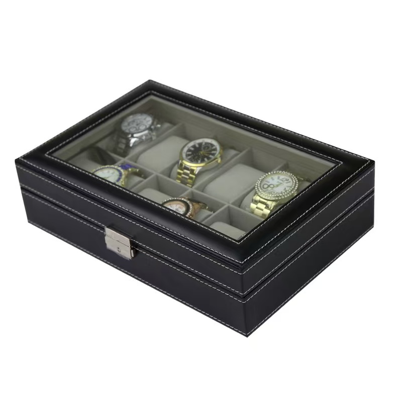 PU Lederen horloge doos 6/10/1 - Watch Display Case Glass Top 12 Slots recensie en prijs