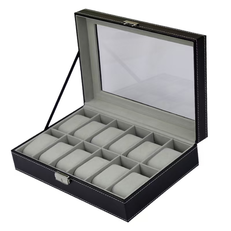 PU Lederen horloge doos 6/10/1 - Watch Display Case Glass Top 12 Slots recensie en prijs