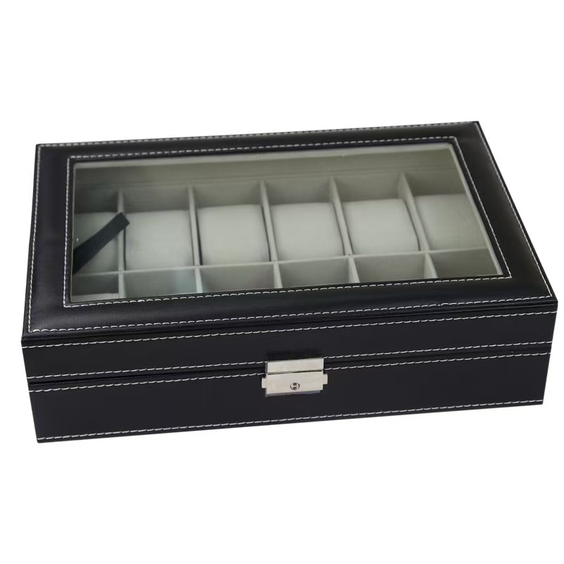 PU Lederen horloge doos 6/10/1 - Watch Display Case Glass Top 12 Slots recensie en prijs