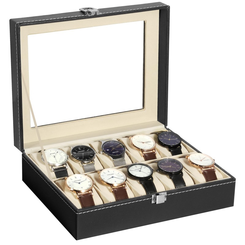 2/3/6/10/12 Slot PU Lederen Ho - Watch Display Case Glass Top 12 Slots recensie en prijs