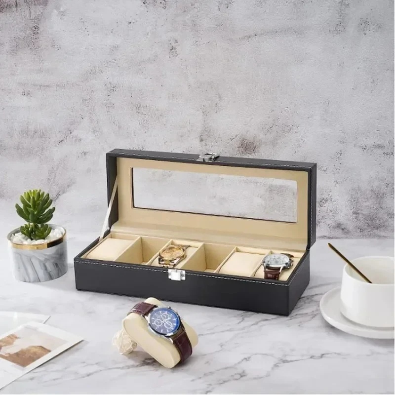 Horlogebox van kunstleer met g - Watch Display Case Glass Top 12 Slots recensie en prijs