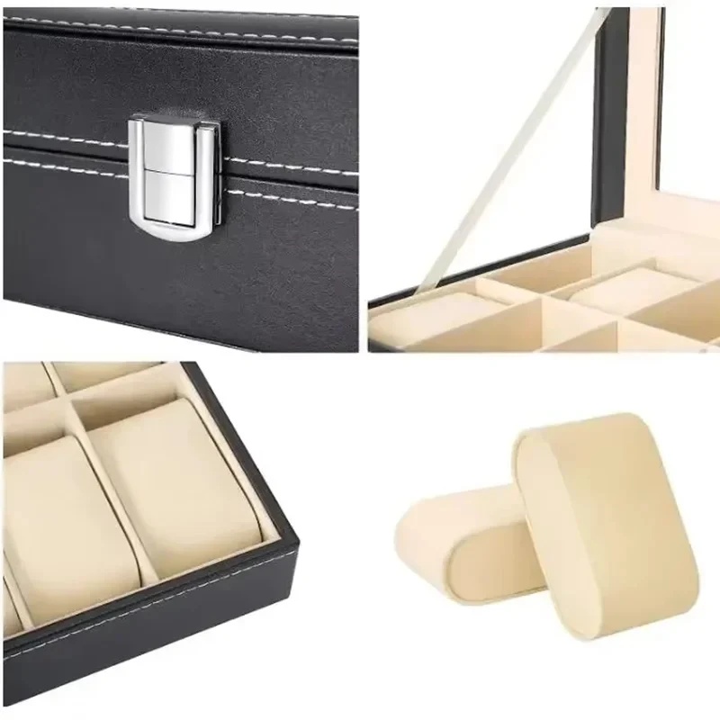 Horlogebox van kunstleer met g - Watch Display Case Glass Top 12 Slots recensie en prijs