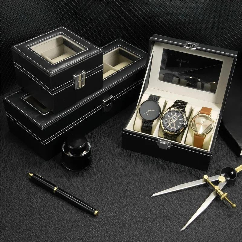 Horlogebox van kunstleer met g - Watch Display Case Glass Top 12 Slots recensie en prijs