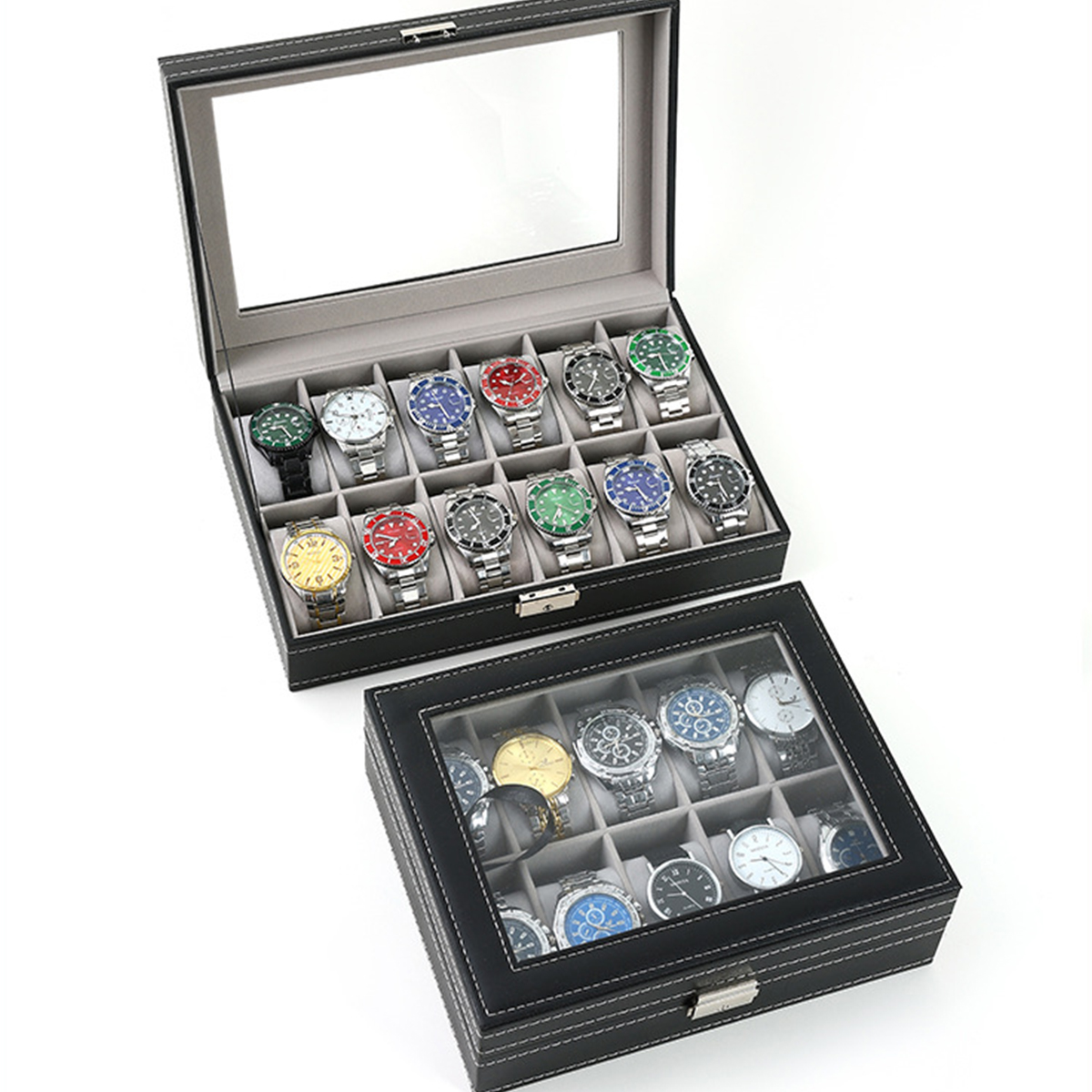 PU Lederen horloge doos 2/3/4/ - Watch Display Case Glass Top 12 Slots recensie en prijs