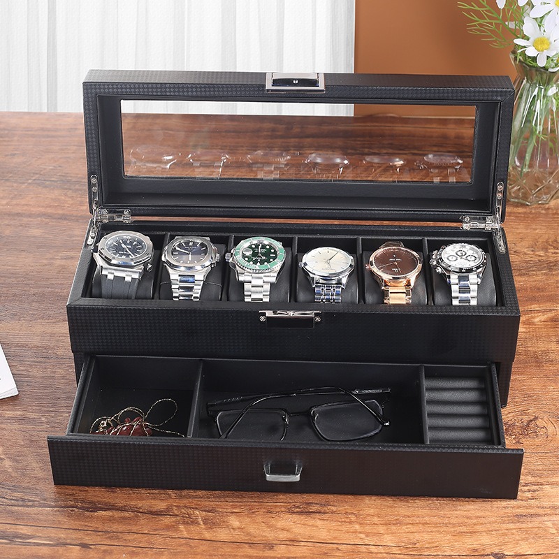 Hete Aanbieding PU Lederen Dis - Watch Display Case Glass Top 12 Slots recensie en prijs