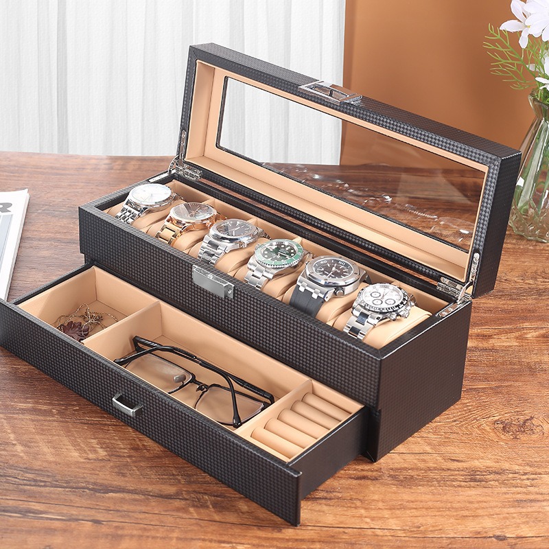 Hete Aanbieding PU Lederen Dis - Watch Display Case Glass Top 12 Slots recensie en prijs