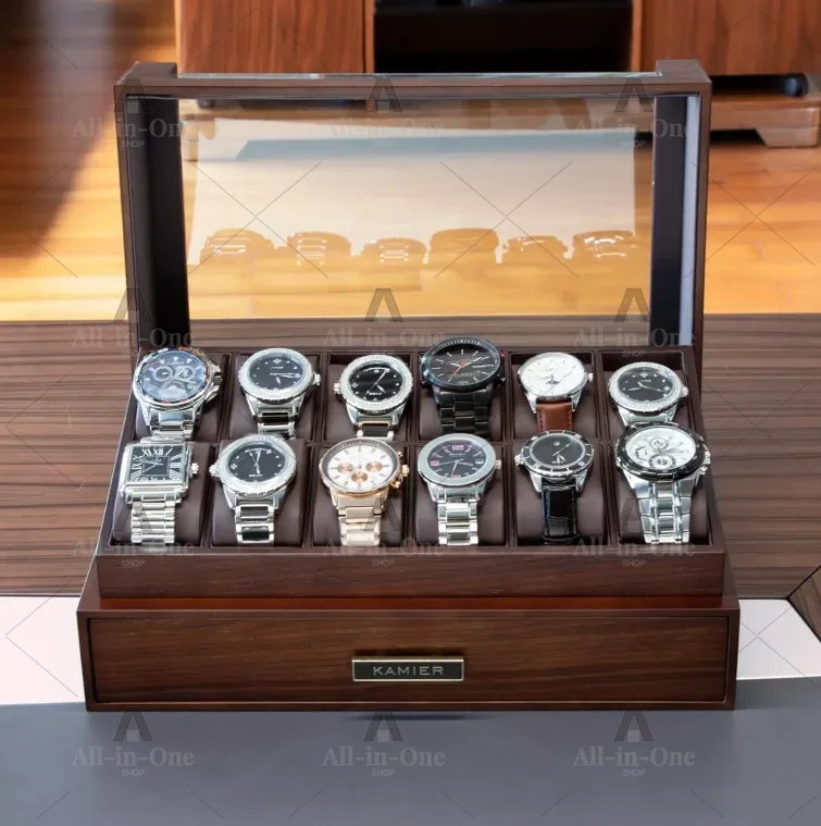 Houten horlogekist met 12 vakj - Watch Display Case Glass Top 12 Slots recensie en prijs
