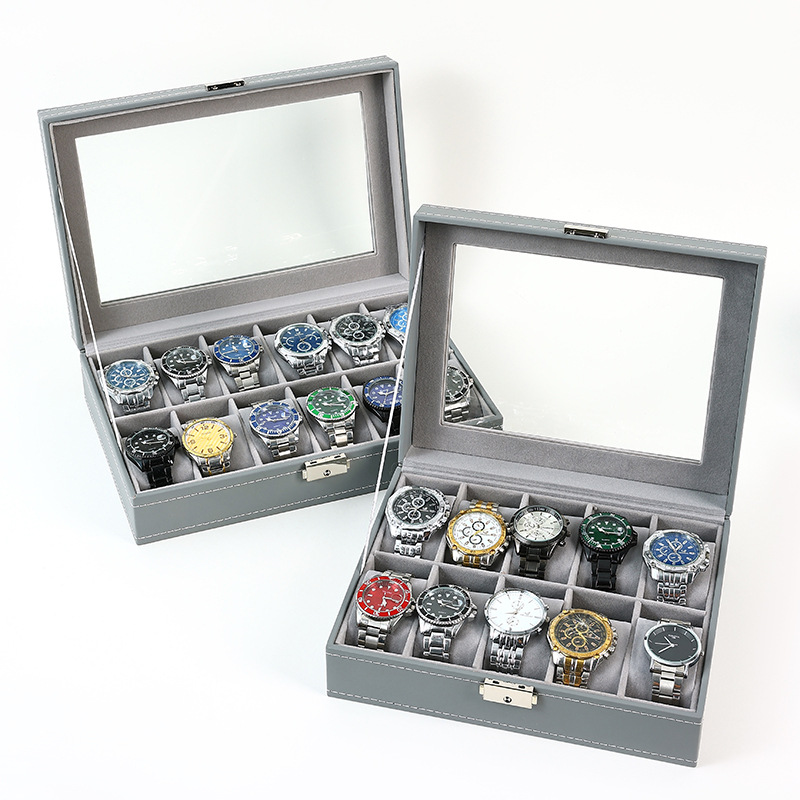 PU Lederen horloge doos 2/3/4/ - Watch Display Case Glass Top 12 Slots recensie en prijs