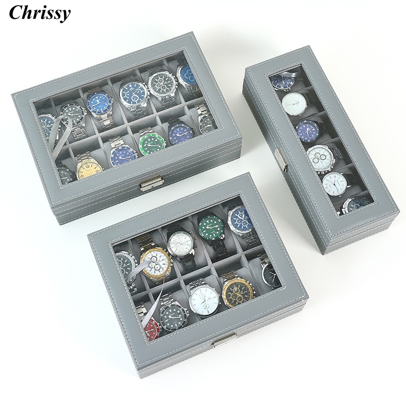 PU Lederen horloge doos 2/3/4/ - Watch Display Case Glass Top 12 Slots recensie en prijs