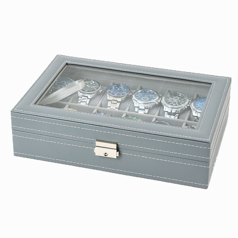 PU Lederen horloge doos 2/3/4/ - Watch Display Case Glass Top 12 Slots recensie en prijs