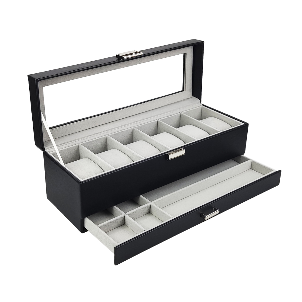Hete Aanbieding PU Lederen Dis - Watch Display Case Glass Top 12 Slots recensie en prijs