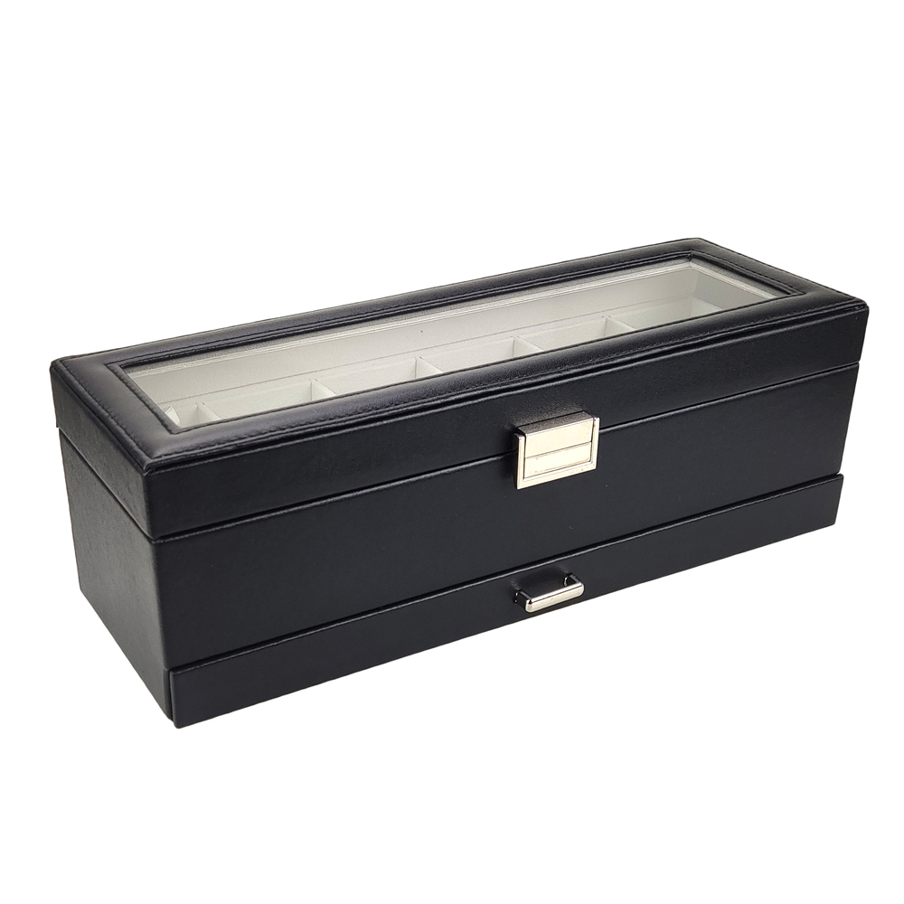 Hete Aanbieding PU Lederen Dis - Watch Display Case Glass Top 12 Slots recensie en prijs