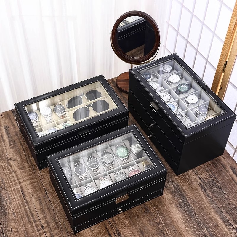 PU Lederen Horlogebox 2/3/6/10 - Watch Display Case Glass Top 12 Slots recensie en prijs