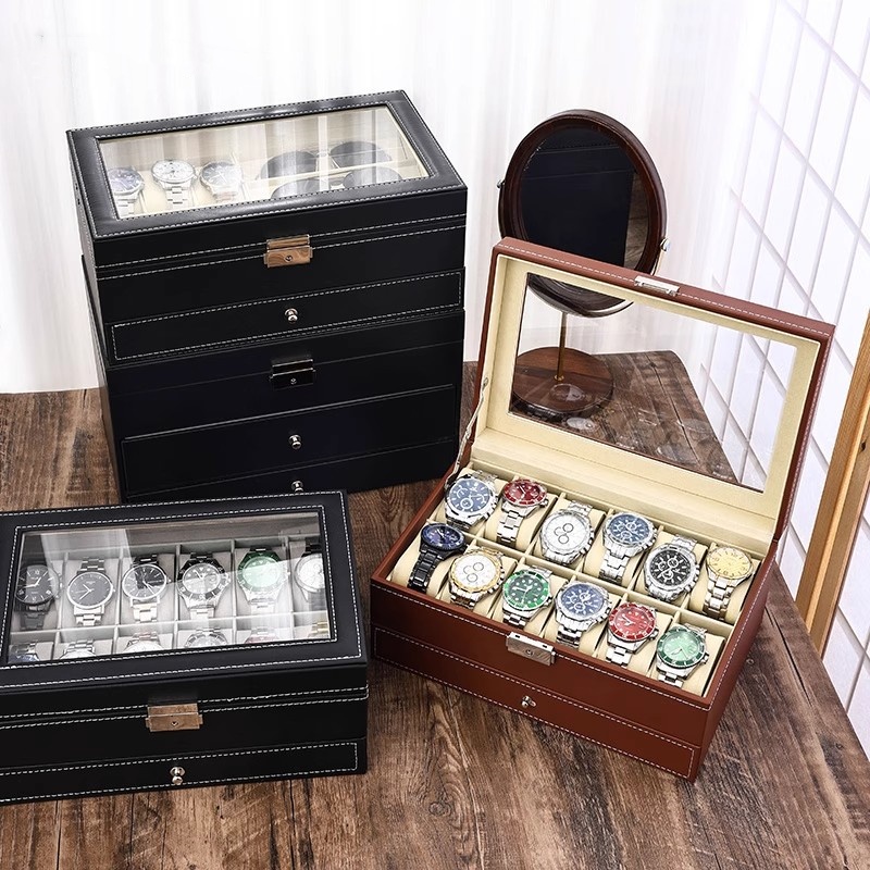 PU Lederen Horlogebox 2/3/6/10 - Watch Display Case Glass Top 12 Slots recensie en prijs