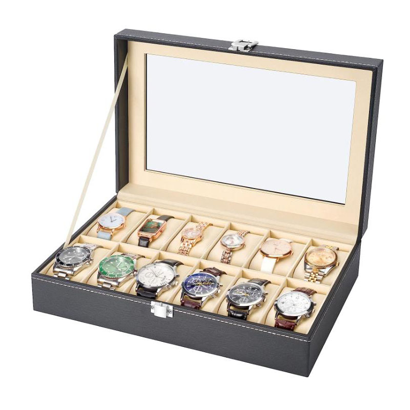 12-delige PU lederen horloge e - Watch Display Case Glass Top 12 Slots recensie en prijs