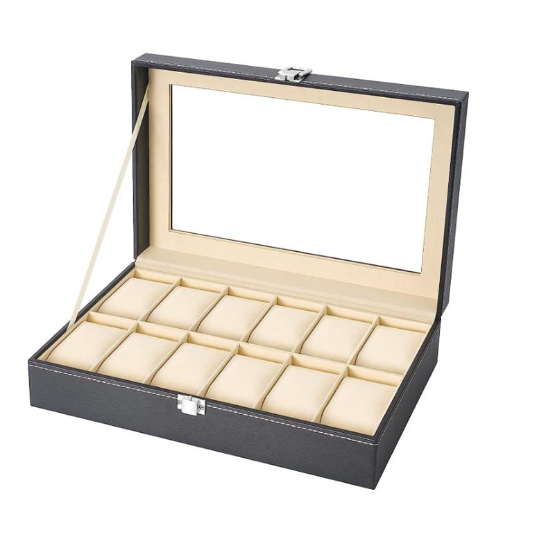 12-delige PU lederen horloge e - Watch Display Case Glass Top 12 Slots recensie en prijs