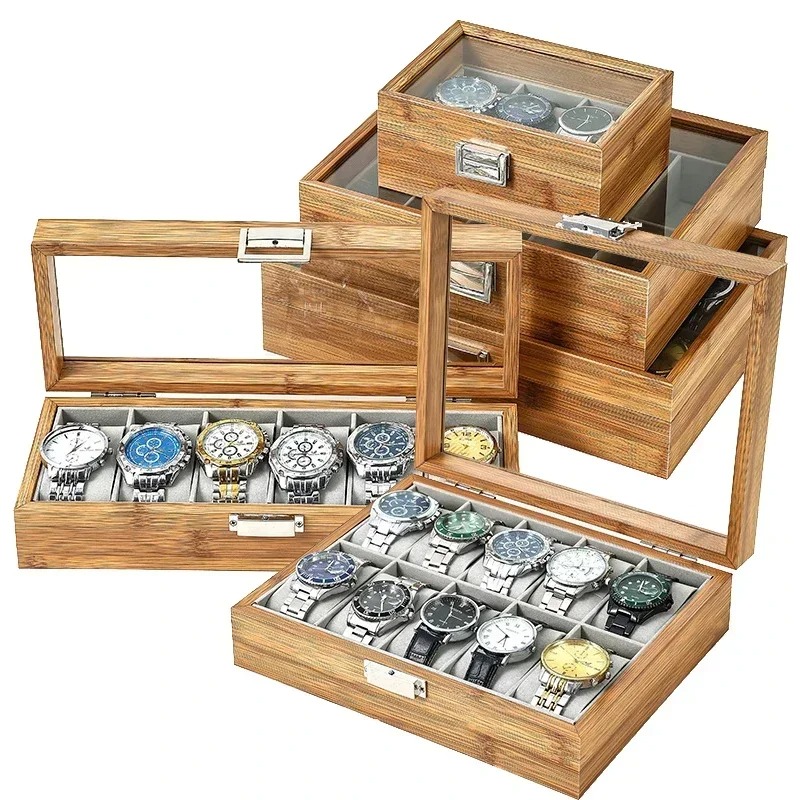 Premium bamboe houten horloge  - Watch Display Case Glass Top 12 Slots recensie en prijs