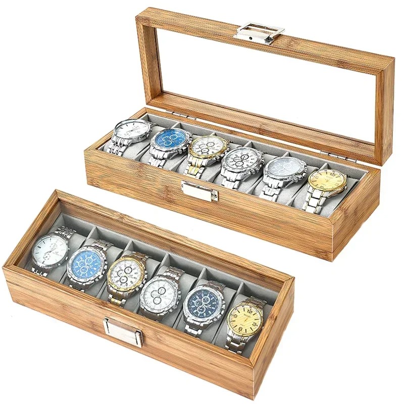 Premium bamboe houten horloge  - Watch Display Case Glass Top 12 Slots recensie en prijs